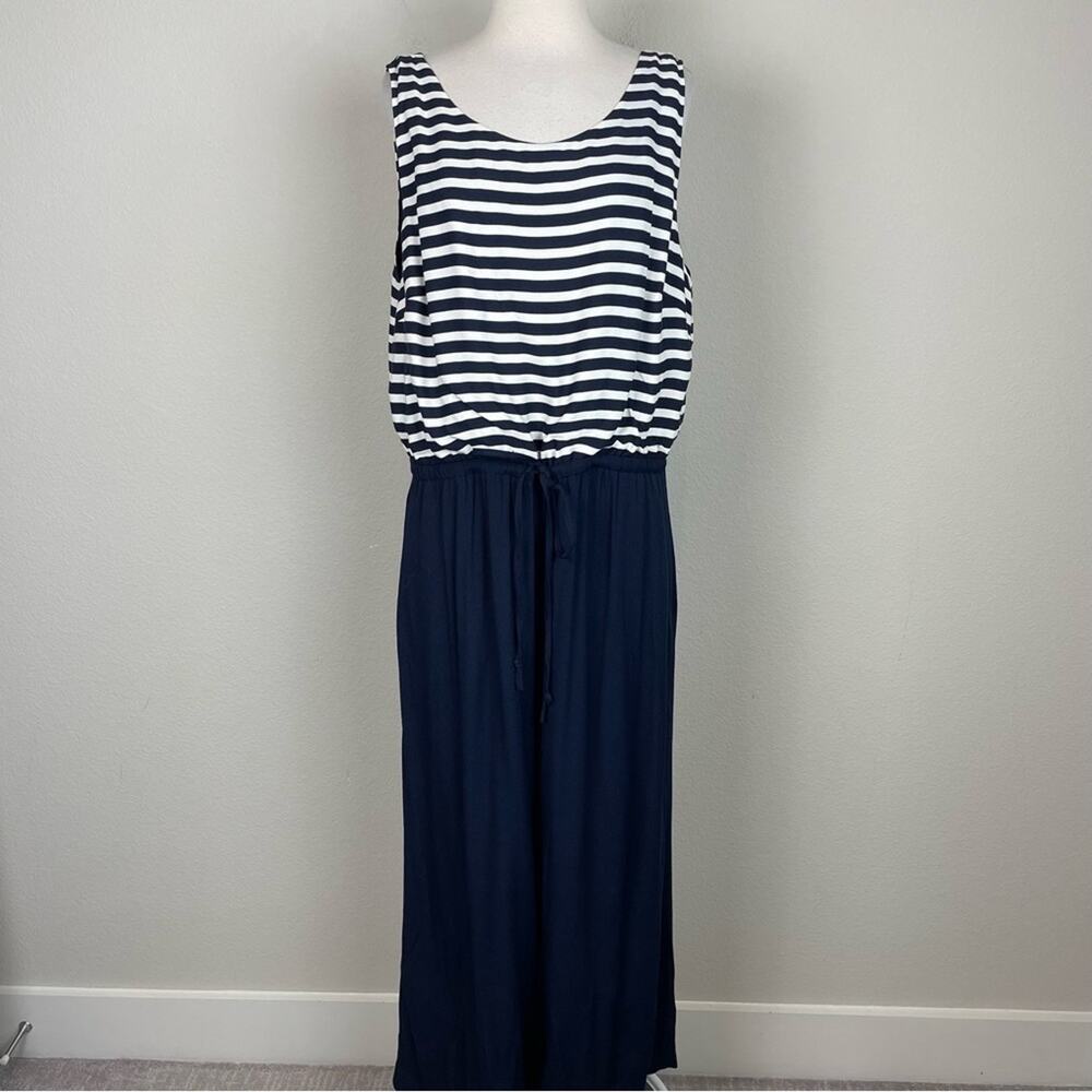 Talbot's Navy White Stripe Sleeveless Cropped  Jumpsuit 16